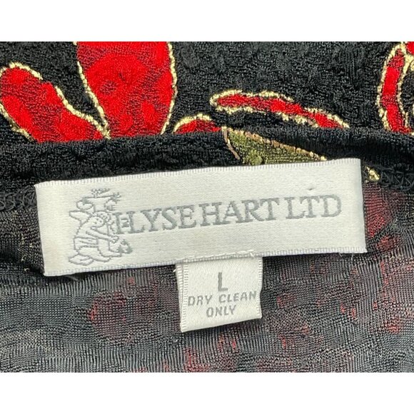 Ilyse Hart VTG Black Sleeveless Stretch Tank Red Green Florals Side Slits Large - Picture 8 of 10
